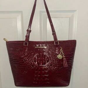 Brahmin Medium Asher Red Crocodile Textured Tote Bag